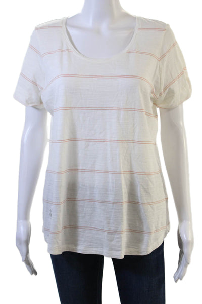 Lauren Ralph Lauren Women Basic Striped White Cotton Tee Short Sleeve Size L