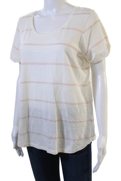 Lauren Ralph Lauren Women Basic Striped White Cotton Tee Short Sleeve Size L
