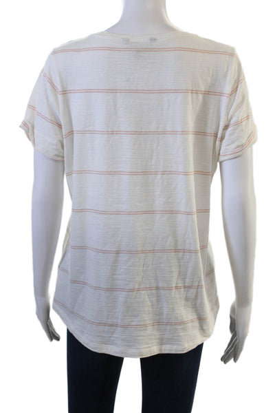 Lauren Ralph Lauren Women Basic Striped White Cotton Tee Short Sleeve Size L