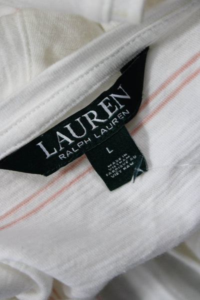 Lauren Ralph Lauren Women Basic Striped White Cotton Tee Short Sleeve Size L