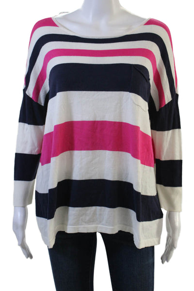 Lilly Pulitzer Women Dark Blue Striped Cotton Crew Sweater Long Sleeve Size L