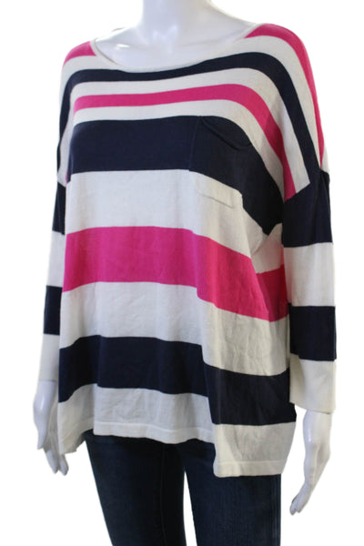 Lilly Pulitzer Women Dark Blue Striped Cotton Crew Sweater Long Sleeve Size L