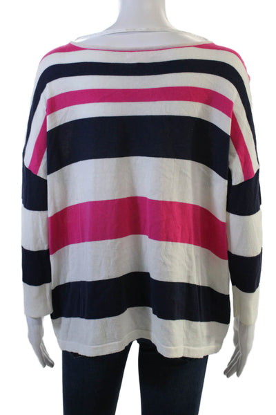 Lilly Pulitzer Women Dark Blue Striped Cotton Crew Sweater Long Sleeve Size L