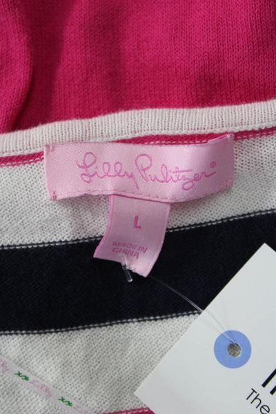 Lilly Pulitzer Women Dark Blue Striped Cotton Crew Sweater Long Sleeve Size L