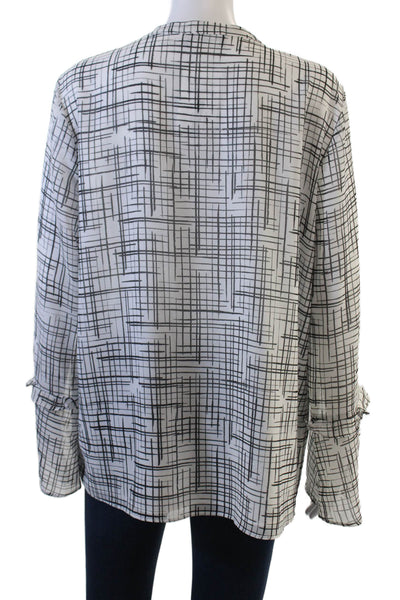 Karl Lagerfeld Womens Black V Neck Geometric Long Sleeve Blouse Size L