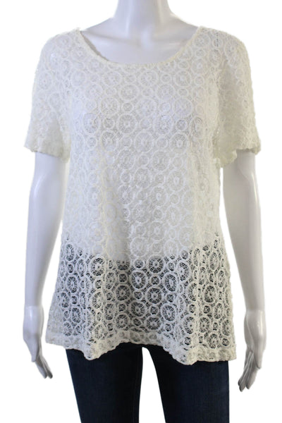 L.K. Bennett Women Tunic Blouse White Geometric Short Sleeve Bohemian Size XL