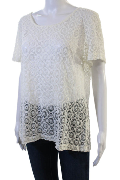 L.K. Bennett Women Tunic Blouse White Geometric Short Sleeve Bohemian Size XL