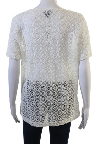 L.K. Bennett Women Tunic Blouse White Geometric Short Sleeve Bohemian Size XL