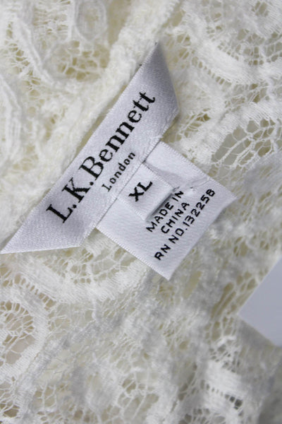 L.K. Bennett Women Tunic Blouse White Geometric Short Sleeve Bohemian Size XL