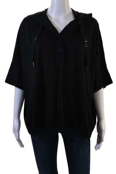DKNY Women Henley Hoodie Black Short Sleeve Cotton Modal Size M