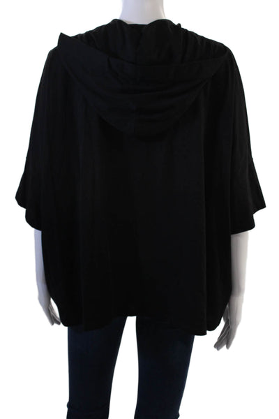 DKNY Women Henley Hoodie Black Short Sleeve Cotton Modal Size M