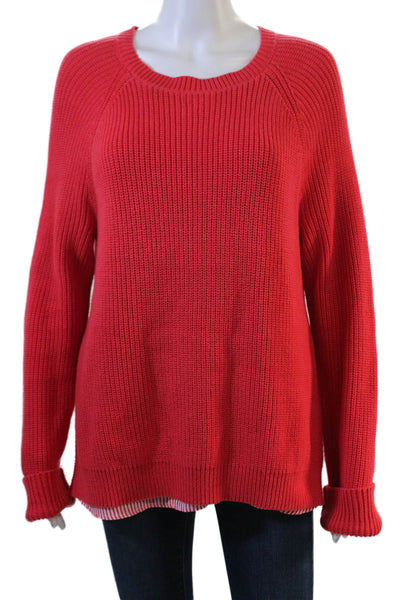 Lauren Ralph Lauren Women Red Cotton Pullover Sweater Crew Neck Designer Size L