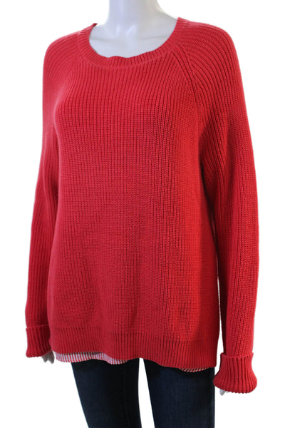 Lauren Ralph Lauren Women Red Cotton Pullover Sweater Crew Neck Designer Size L