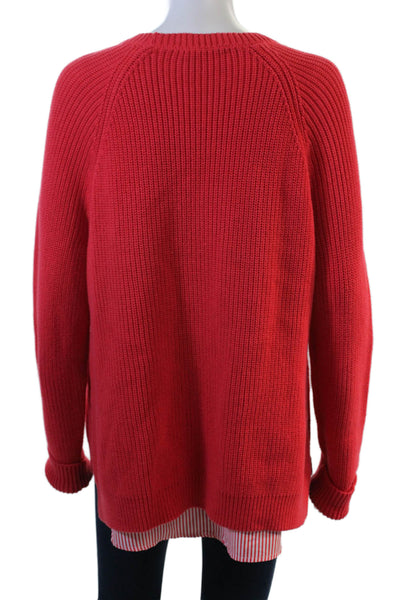 Lauren Ralph Lauren Women Red Cotton Pullover Sweater Crew Neck Designer Size L