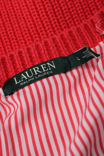 Lauren Ralph Lauren Women Red Cotton Pullover Sweater Crew Neck Designer Size L