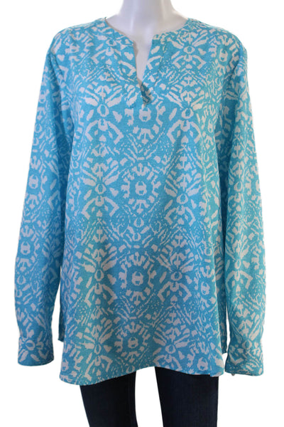 Lauren Ralph Lauren Women Tunic Blouse Blue Aztec Long Sleeve Button Size XL