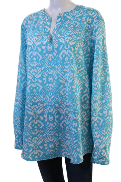 Lauren Ralph Lauren Women Tunic Blouse Blue Aztec Long Sleeve Button Size XL