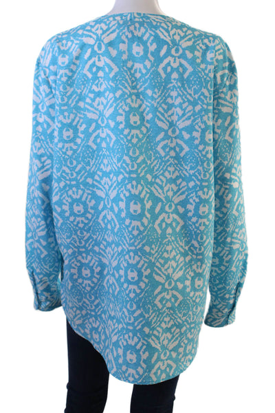 Lauren Ralph Lauren Women Tunic Blouse Blue Aztec Long Sleeve Button Size XL
