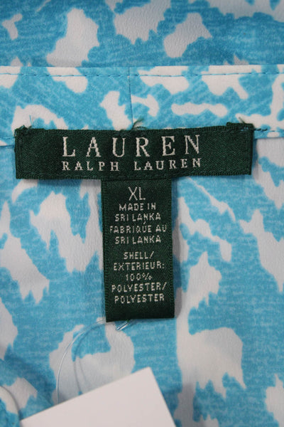 Lauren Ralph Lauren Women Tunic Blouse Blue Aztec Long Sleeve Button Size XL