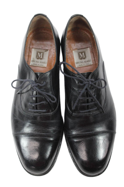 Bruno Magli Mens Leather Lace Up Oxford Shoes Solid Black Size 9M