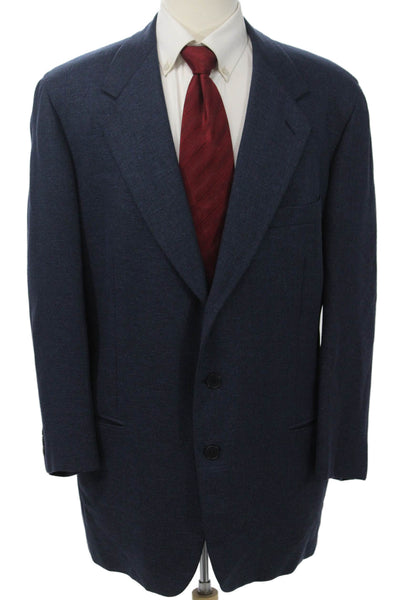 Louis Boston Mens Dark Blue Wool Silk Blazer Button Collared Size 52
