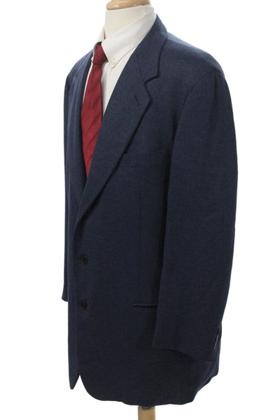 Louis Boston Mens Dark Blue Wool Silk Blazer Button Collared Size 52