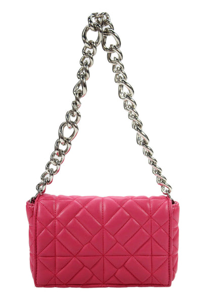 Zara Womens Chain Strap Quilted Faux Leather Flap Shoulder Handbag Pink