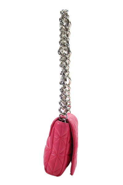 Zara Womens Chain Strap Quilted Faux Leather Flap Shoulder Handbag Pink