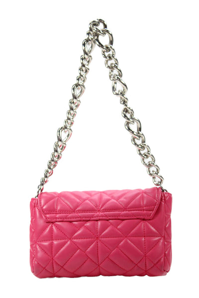 Zara Womens Chain Strap Quilted Faux Leather Flap Shoulder Handbag Pink
