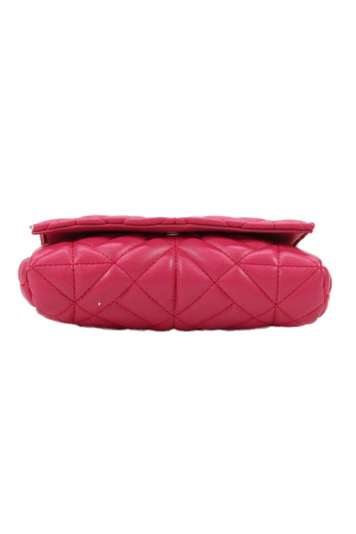 Zara Womens Chain Strap Quilted Faux Leather Flap Shoulder Handbag Pink