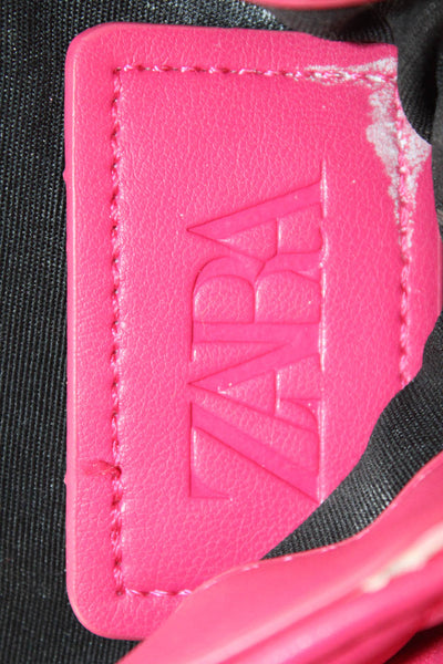 Zara Womens Chain Strap Quilted Faux Leather Flap Shoulder Handbag Pink