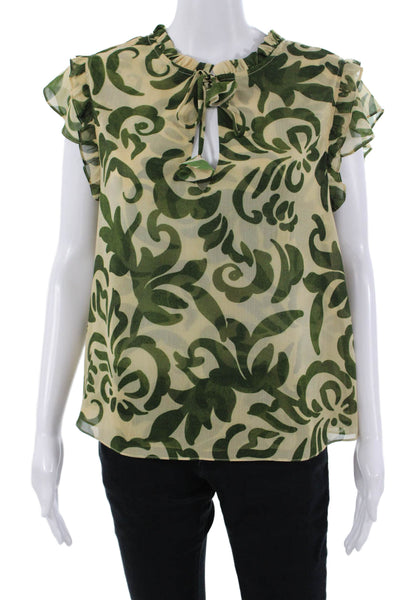 Misa Womens Beige Floral Short Sleeve Blouse 100% Polyester Size XS