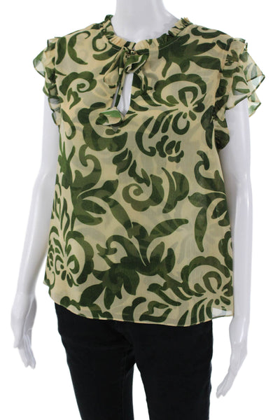 Misa Womens Beige Floral Short Sleeve Blouse 100% Polyester Size XS