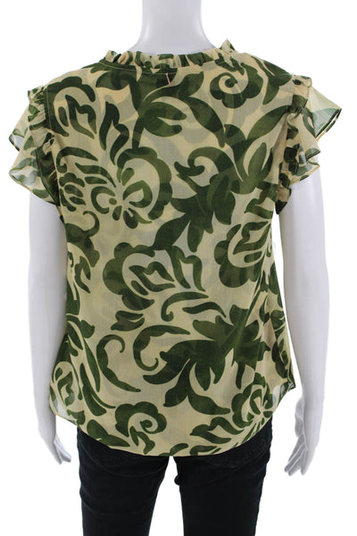 Misa Womens Beige Floral Short Sleeve Blouse 100% Polyester Size XS