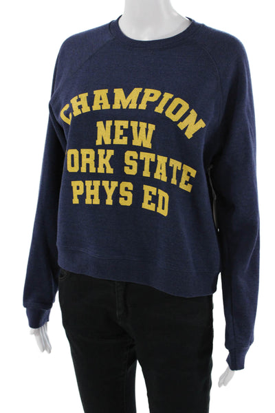 Designer Womens Pullover Sweatshirt Dark Blue Graphic Long Sleeve Size XS