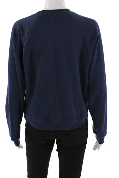 Designer Womens Pullover Sweatshirt Dark Blue Graphic Long Sleeve Size XS