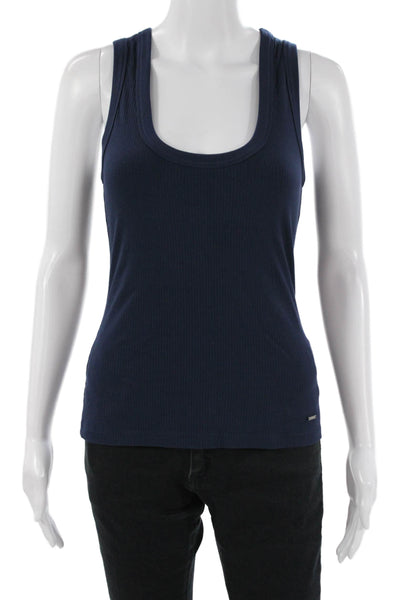 Simkhai Women Basic Sleeveless Tank Dark Blue Round Neck Rayon Spandex Size XS