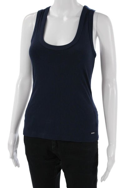 Simkhai Women Basic Sleeveless Tank Dark Blue Round Neck Rayon Spandex Size XS