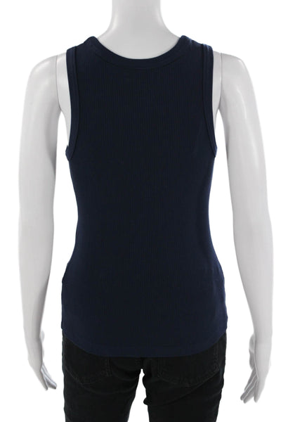 Simkhai Women Basic Sleeveless Tank Dark Blue Round Neck Rayon Spandex Size XS