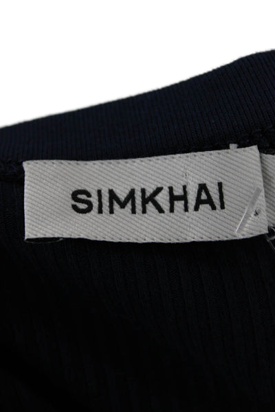 Simkhai Women Basic Sleeveless Tank Dark Blue Round Neck Rayon Spandex Size XS