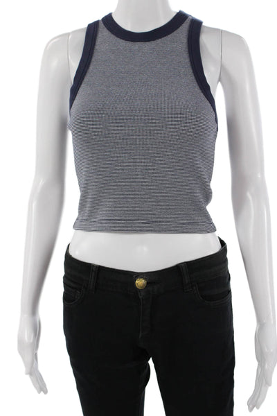 Sold Out Women Cropped Ringer Tank Navy Striped Crew Neck Sleeveless Size XS