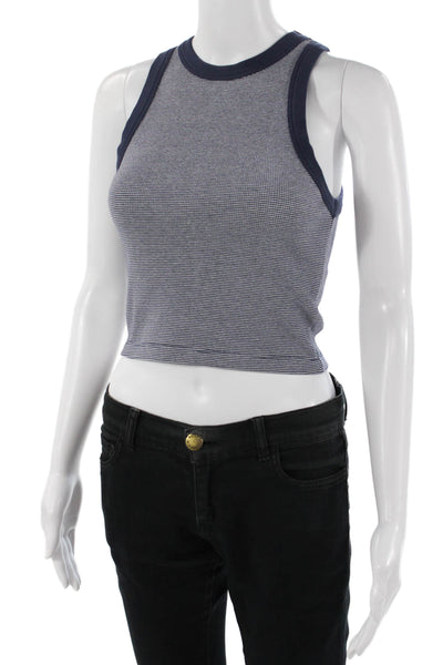 Sold Out Women Cropped Ringer Tank Navy Striped Crew Neck Sleeveless Size XS