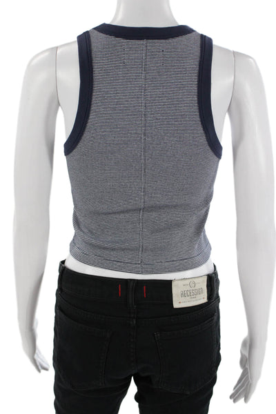 Sold Out Women Cropped Ringer Tank Navy Striped Crew Neck Sleeveless Size XS