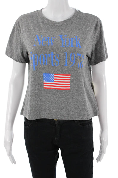 Designer Womens Cropped Graphic T-Shirt Gray Crew Neck Short Sleeve Size S