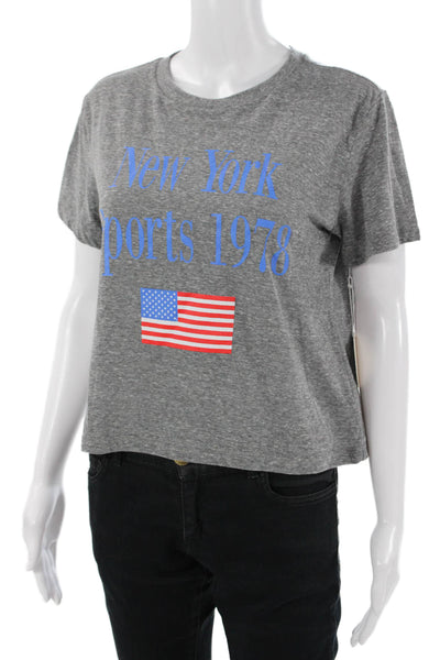 Designer Womens Cropped Graphic T-Shirt Gray Crew Neck Short Sleeve Size S