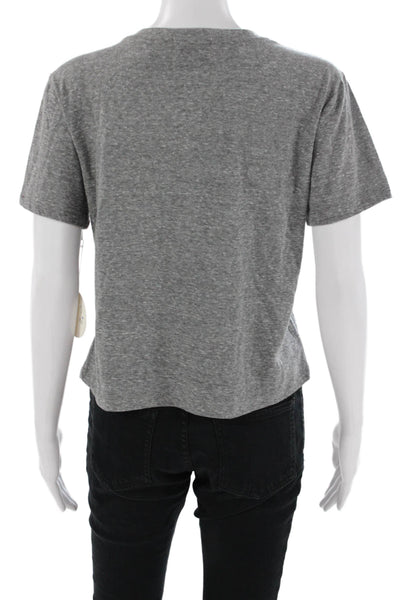 Designer Womens Cropped Graphic T-Shirt Gray Crew Neck Short Sleeve Size S