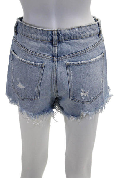 Zara Unisex Light Blue Cotton Blend Solid 90s Shorts Button Closure Size 4