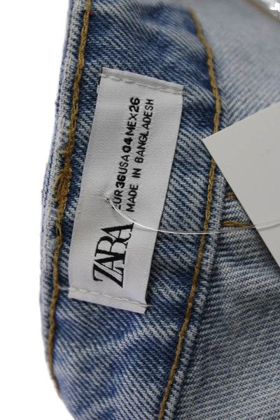 Zara Unisex Light Blue Cotton Blend Solid 90s Shorts Button Closure Size 4