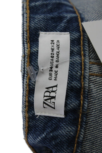 Zara Unisex Blue Denim Shorts 90s Button Fly Cotton Blend Size 2