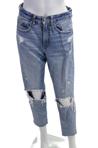 Garage Womens Juniors Cropped Mom Jeans Blue Mid Rise Button Fly Size 3